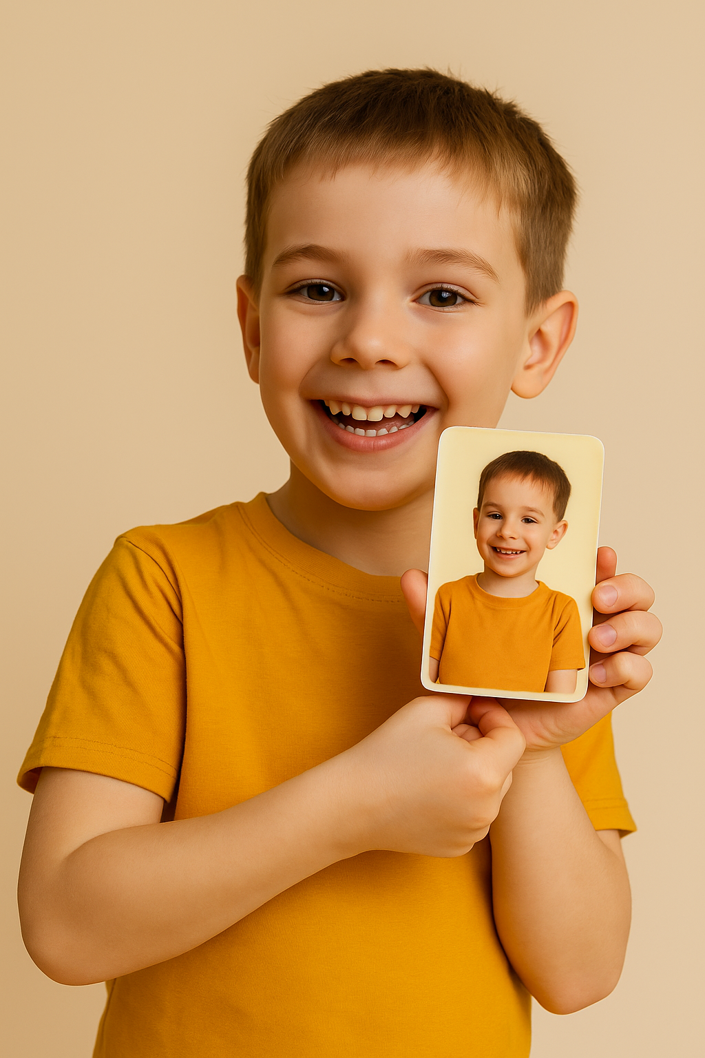 Uśmiechnięte dziecko trzyma tabliczkę białej czekolady z nadrukiem zdjęcia – Krakowska Manufaktura Czekolady
